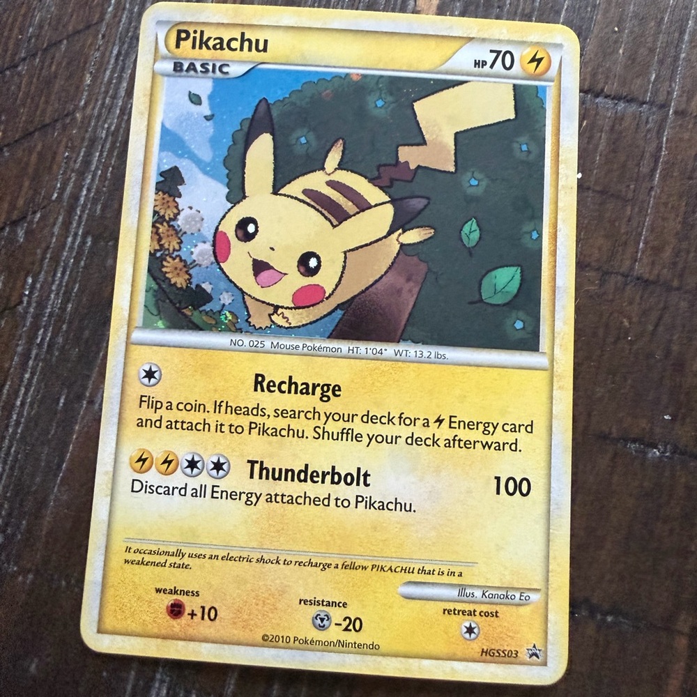 2010 Pokemon Pikachu Trading Card Yellow, Black, Red